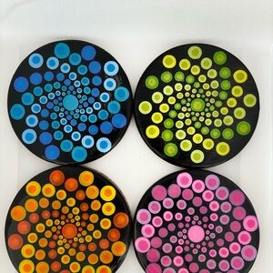Handmade goss holders. Design of mandalas. Set Of 4. Includes Metal Support